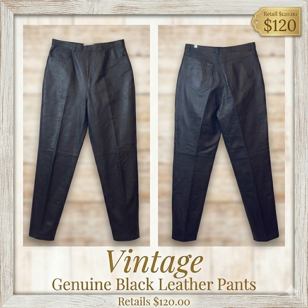Bagatelle Vintage Black Genuine Leather Pants 12 High Waisted Tapered msrp $120